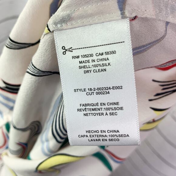 Equipment Femme Silk Ribbon Print Blouse Size Medium Top Button Up Hi Low - Picture 3 of 6